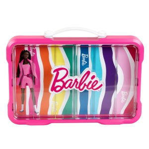 Vitrina pentru papusi Theo Klein 5808 cu logo Barbie, pentru 6 papusi, cu maner