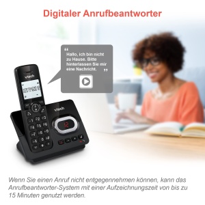VTech CS2051 Telefon fara fir cu robot telefonic si 2 telefoane, Mod ECO+, Telefon pentru seniori Blocarea apelurilor telefonice fixe, Functie hands-free, Butoane mari, Afisaj cu 1 linie, Negru - Img 7