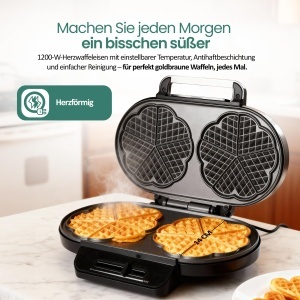 Waffeleisen EMERIO WM-123356 pentru 10 Wafle in Forma de Inima, 1200W, Antiaderent - Img 2