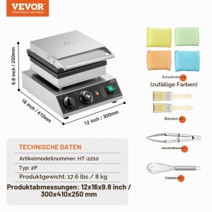 Waffle Iron VEVOR HT-2210 2000W din inox, 2 Waffe, antiaderent - Img 7