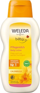 WELEDA Organic Baby Calendula Care Milk - lotiune de corp cosmetica naturala cu ulei de migdale si ceara de albine pentru ingrijirea si curatarea pielii uscate a bebelusului. Lotiune usoara de ingrijire a pielii pentru bebelusi si copii (1x 200ml)