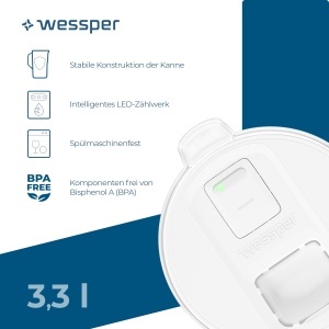 Wessper D1 SOLID FutureFlow Cana filtrare apa 28L BPA Free LED indicator Alb - Img 4