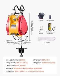 Winch electric portabil VEVOR LES-500, 500 kg, 1800 W, telecomanda - Img 7