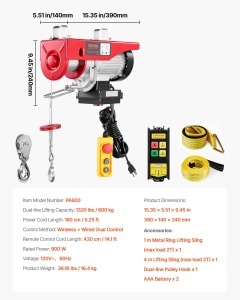 Winch electric VEVOR PA600, 600 kg, 100 m telecomanda, 12 m inaltime ridicare - Img 7