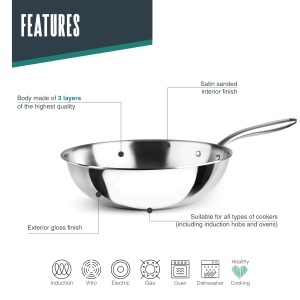 Wok Lacor TriChef 28 cm, Inox 1810, Aluminiu, Inductie - Img 3