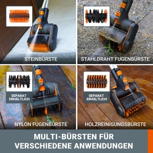 WORX WG441E.9 Perie multipla fara fir 20V - perie de suprafata multifunctionala pentru curatarea suprafetelor de piatra si lemn si indepartarea buruienilor - conexiune de apa integrata - compatibil PowerShare - fara baterie si incarcator - Img 3