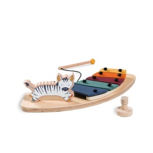 Xilofon Muzical Hauck Play Music Zebra pentru Copii de la 12 Luni, Compatibil cu Alpha si Beta