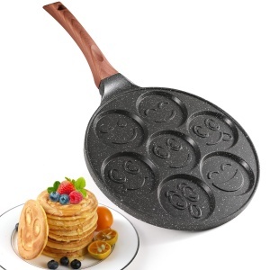 YASHE Tigaie Pancake Smiley 7 forme antiaderente din aluminiu turnat compatibila cu toate tipurile de plite