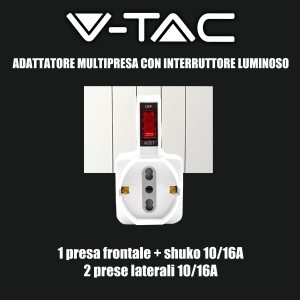 Adaptator multiplu V-TAC cu 3 prize, comutator, 1016 A, alb - Img 6