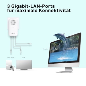 Adaptor Powerline TP-Link TL-PA8030P, 1300Mbits, 3 porturi Gigabit, alb - Img 2