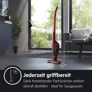 AEG Ergorapido CX7-2-45AN Aspirator fara fir 2 in 1 / fara punga / Duza pentru par de animale / pana la 45 min. durata de functionare / de sine statator / pivotare 180deg / functie de curatare a periilor / lumina LED / rosu / Exclusiv pe Amazon - Img 5