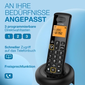 ALCATEL E260 - Telefon DECT fara fir - Design compact - Ecran mare iluminat din spate - Hands-free - Functie de blocare a apelurilor nedorite - Negru - Img 4