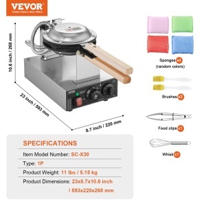 Aparat Bubble Waffle VEVOR SC-X30 1400W Inox Placa Antiaderenta Control Temperatura si Timp - Img 8