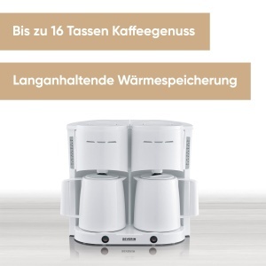 Aparat de cafea cu filtru SEVERIN Duo cu ulcior termic, aparat de cafea pentru pana la 16 cani, aparat cu filtru atractiv cu 2 ulcioare de vid, alb, 2 litri, 2.000 W, KA 9314 - Img 2