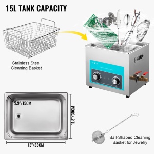 Aparat de curatare cu ultrasunete VEVOR 15L, 400W, cu incalzire reglabila - Img 6