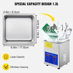 Aparat de curatat cu ultrasunete VEVOR, 18 x 16,5 x 21,2 cm, aparat de curatat cu ultrasunete, 1,3 litri, cu temporizator de incalzire, setare a timpului de la 0 la 30 de minute, cu afisaj digital LED - Img 6