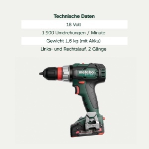 Aparat de gaurit cu acumulator Metabo BS 18 L Quick, 18V, 60 Nm - Img 6