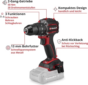 Aparat de gaurit cu percutie Einhell TP-CD 1850-C Li-i BL-Solo, 50 Nm, design compact - Img 3