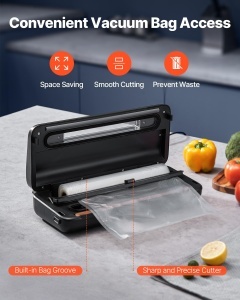 Aparat de sigilare in vid VEVOR 80 Kpa, 120 W, aparat de sigilare in vid pentru alimente, aparat de etansare cu film 7 in 1, sistem automat de etansare a aerului cu cutter integrat, cu 10 pungi de vid si 1 rola de sac - Img 4