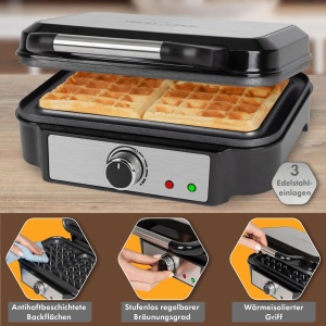 Aparat de vafe ProfiCook(r) pentru vafe belgiene cu 2 suprafete de copt | Fier de vafe Belgiene vafe | suprafata de copt antiaderenta | grad de bronzare selectabil la infinit | Otel inoxidabil | 1000 wati | PC-WA 1240 - Img 4