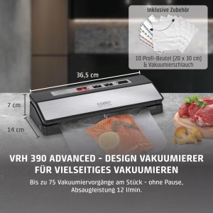 Aparat de vidat CASO VR 390 Advanced pana la 75 cicluri continuu camera detasabila set complet inclus - Img 2
