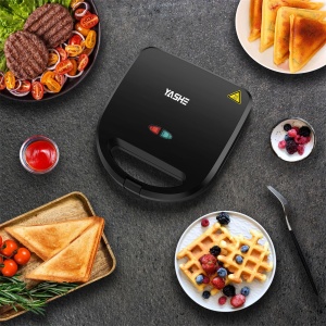Aparat multifunctional YASHE 3 in 1,Sandwich Maker,Prajitor de paine sandwich, Gratar de contact, Fier de vafe,Masina Panini,Placi detasabile cu acoperire antiaderenta,750 W,Afisaje LED, Fara BPA, Negru - Img 6