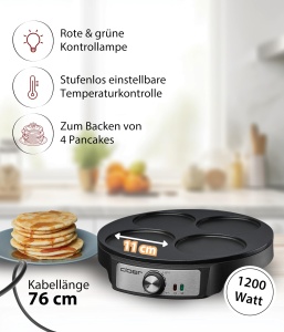 Aparat pentru clatite Cloer 6625, capacitate 4 clatite, 1200 W, antiaderent - Img 2