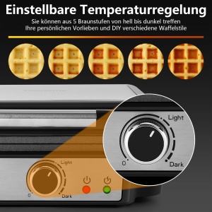 Aparat pentru vafe belgiene YASHE 1200W 4 felii argintiunegru antiaderent - Img 3