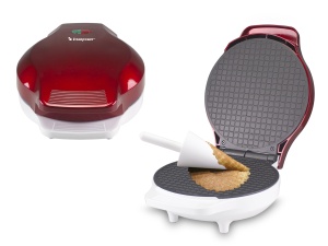 Aparat pentru vafe Beper P101CUD002, 1000W, Placa antiaderenta 18 cm, AlbRosu