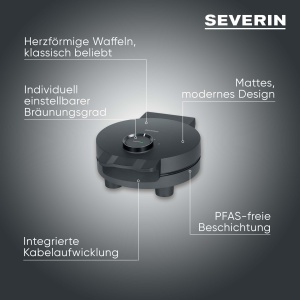 Aparat pentru vafe SEVERIN WA 2117 1000 W NegruInox Invelis antiaderent fara PFAS - Img 2