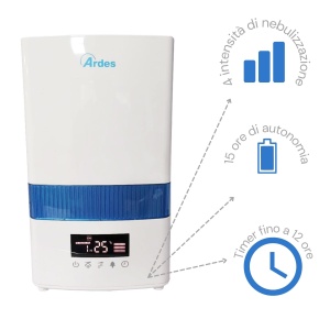 ARDES - AR8U20 Umidificator cu ultrasunete ionizant NEBULO DIGITAL 30W, prof., umidificator silentios cu higrometru, capacitate 4,5 litri, 4 niveluri de abur, afisaj LED, temporizator de 12 ore, alb - Img 2