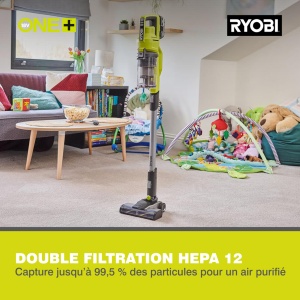 Aspirator de podea fara fir Ryobi 18 V ONE+ RSV18-0 (aspiratie de 30 AirWatt, debit de aer de 820 l/min, unealta de podea de 24 cm latime, fara baterie si incarcator), verde - Img 7