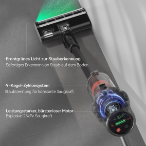 Aspirator fara fir Deerma DEM-T30W 2 in 1 cu detectare a prafului motor de 240 W aspiratie de 23 kPa filtru HEPA perie moale - Img 4