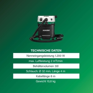 Aspirator HiKOKI RP300YMWAZ, 1200 W, 30 L, M-Klasse - Img 5