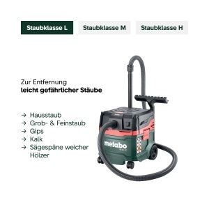 Aspirator Metabo AS 20 L PC, putere 1200W, certificat pentru praf clasa L - Img 5