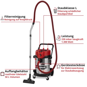 Aspirator multifunctional Einhell TE-VC 5090 SACL 1300W 50L HEPA clasa L - Img 2