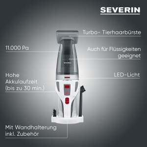 Aspirator portabil Severin HV 7146, 4-in-1, 30 min autonomie, alb-gri-rosu - Img 2