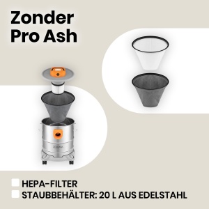 Aspirator uscat Zeegma ZONDER PRO ASH pentru cenusa si moloz, aspirator industrial 1600W, rezervor din otel inoxidabil 20 L, filtru HEPA, cablu functie de suflare 5 m - Img 4