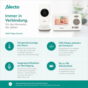 Babyphone Alecto DVM71 cu Camera, 2,4 Display, 50 m Reichweite, AlbTaupe - Img 4