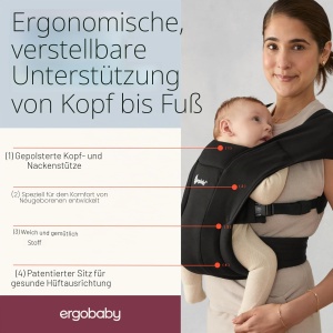 Babytrage Ergobaby Embrace pentru Neugeborene, 0-12 luni, 3,2-11,3 kg, Negru - Img 3