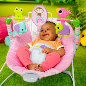 Balansoar pentru bebelusi Bright Starts Pink Paradise, 0-6 luni, vibrare, roz - Img 3