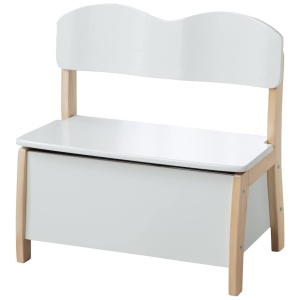 Banca de depozit pentru copii roba, din lemn masiv si MDF, design bicolor, 31.5 cm