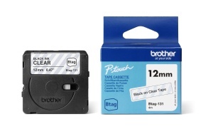 Banda de Etichete Brother Btag-131, 12 mm, 4 m, NegruTransparent