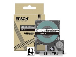 Banda de Etichete Epson LK-4TBJ, 8m x 12mm, negru pe transparent, rezistenta
