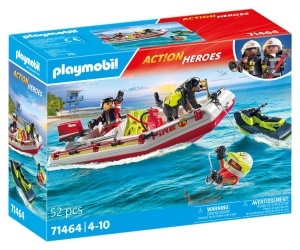 Barca de pompieri PLAYMOBIL 71464 cu Aqua Scooter, accesorii incluse, pentru copii de la 4 ani - Img 2