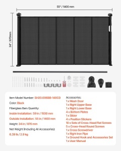 Bariera retractabila VEVOR SH20006BB-140CD 87 cm inaltime 140 cm latime negru - Img 7