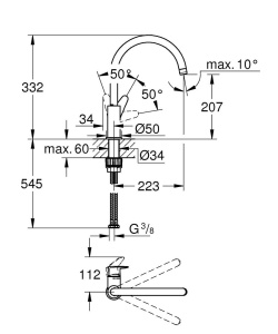 Baterie bucatarie GROHE StartCurve 31554001 crom rotatie 360deg economisire apa - Img 2