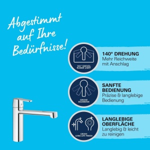 Baterie de bucatarie GROHE Get, crom, cu limitare variabila a debitului, montare usoara - Img 4