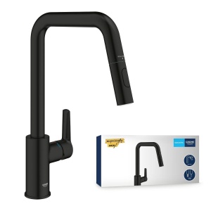 Baterie de bucatarie GROHE Start 306312430, inalta, negru mat, cu dus retractabil