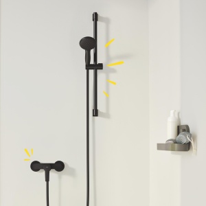 Baterie dus GROHE Start 322792432 montaj pe perete maner metalic finisaj negru mat - Img 5